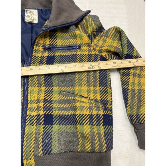 Tulle Jacket Womens XL Yellow Plaid Zip Up Gray Ribbed Trim Fold Collar Gorpcore - Picture 8 of 10